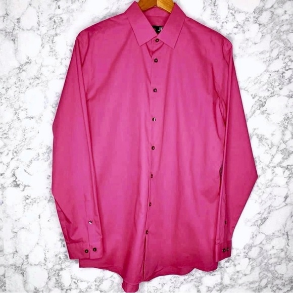 JF J. Ferrar Men’s Slim Fit Pink Button Up Dress Shirt Size Large - Picture 2 of 6